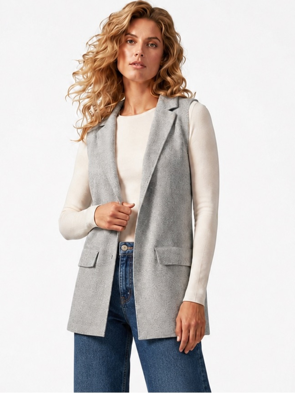 Sans Souci women's sleeveless open-front long cardigan.  Size S